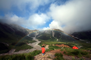 雷鳥沢にかかる大きな虹